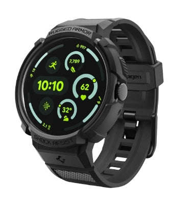 GOOGLE PIXEL WATCH 5 PREMIUM RUGGED ARMOR PRO CASE 45MM BLACK WITH CHARGER STAND | SPIGEN