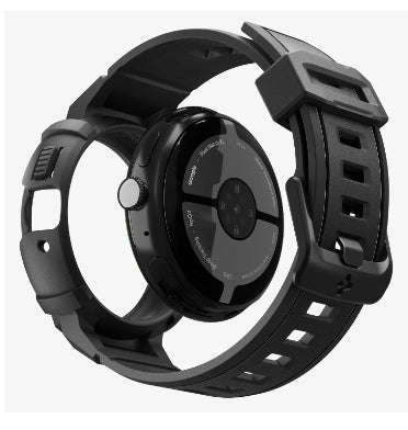 GOOGLE PIXEL WATCH 5 PREMIUM RUGGED ARMOR PRO CASE 45MM BLACK WITH CHARGER STAND | SPIGEN
