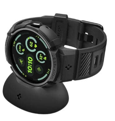 GOOGLE PIXEL WATCH 5 PREMIUM RUGGED ARMOR PRO CASE 45MM BLACK WITH CHARGER STAND | SPIGEN