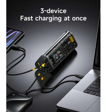 SHARGEEK 170 24000MAH PD3.1 PORTABLE CHARGER WITH SMART DISPLAY GRAY/TRANSPARENT