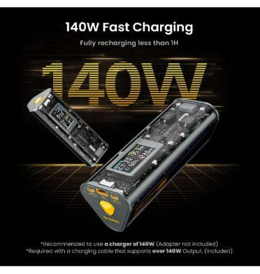 SHARGEEK 170 24000MAH PD3.1 PORTABLE CHARGER WITH SMART DISPLAY GRAY/TRANSPARENT