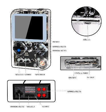RETRO HANDHELD GAME CONSOLE TRANSPARENT WHITE