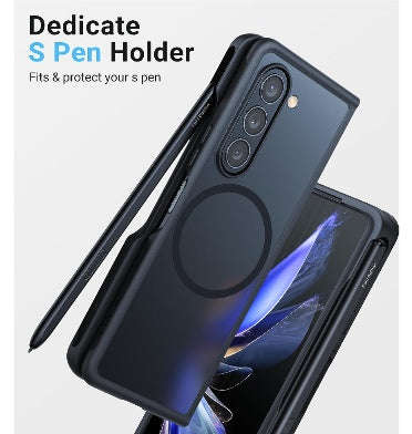 SAMSUNG GALAXY Z FOLD 5 PREMIUM MAGSAFE SLIM TRANSLUCENT BUMPER CASE WITH PEN HOLDER BLACK/CLEAR