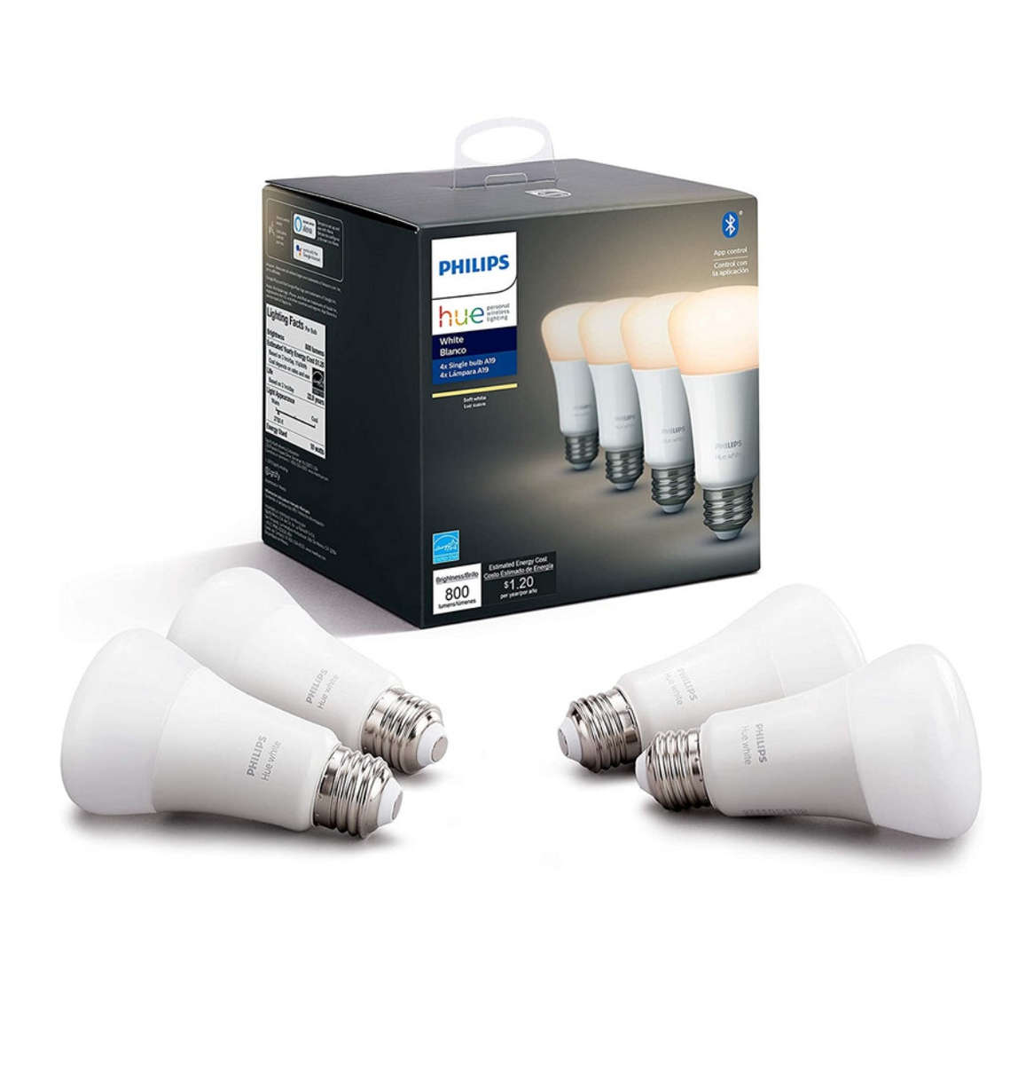 PHILIPS HUE A19 LED SMART BULB WHITE 4PK