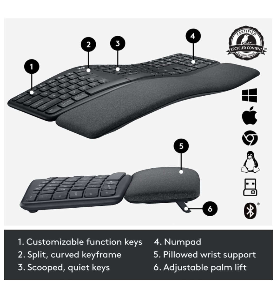 LOGITECH ERGO K860 WIRELESS SPLIT ERGONOMIC KEYBOARD