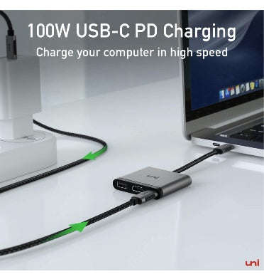 USB-C TO HDMI 4K 3in1 ADAPTER NYLON BRAIDED CABLE BLACK | UNI