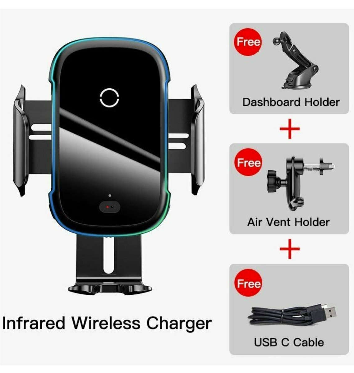 BASEUS 15W WIRELESS CAR CHARGER VENT/DASH MOUNT WITH IR SENSOR