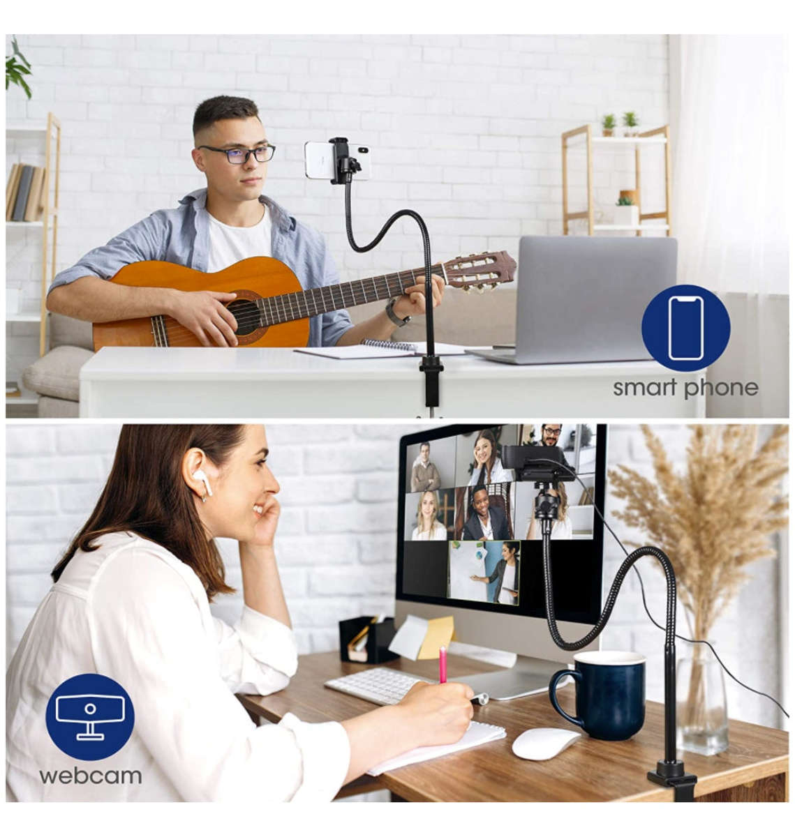 GOOSENECK FLEXIBLE ARM WEBCAM MOUNT WITH ADJUSTABLE CLAMP BLACK | PUROMA