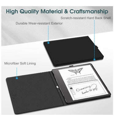 AMAZON KINDLE SCRIBE 10.2" (2022) PREMIUM PROTECTIVE SLIM SHELL PU LEATHER FOLIO FLIP COVER BLACK...