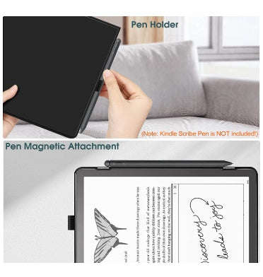 AMAZON KINDLE SCRIBE 10.2" (2022) PREMIUM PROTECTIVE SLIM SHELL PU LEATHER FOLIO FLIP COVER BLACK...