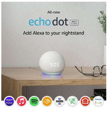 AMAZON ECHO DOT WITH CLOCK (2020) GLACIER WHITE