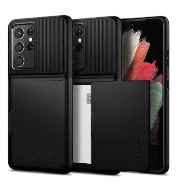 SAMSUNG GALAXY S21 ULTRA PREMIUM SLIM ARMOR CARD CASE BLACK | SPIGEN