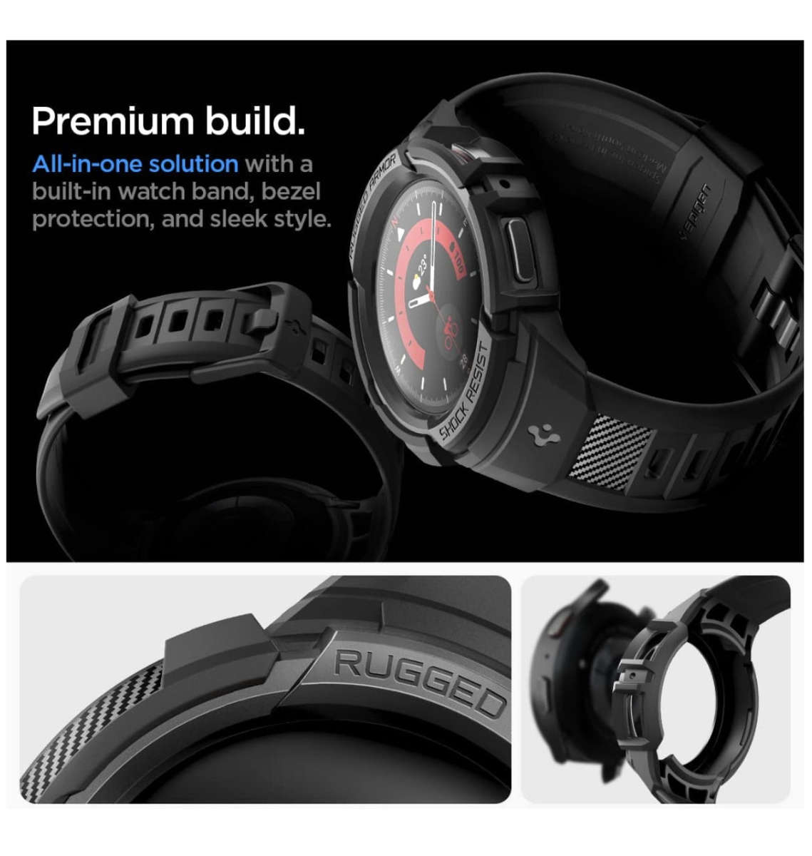 SAMSUNG GALAXY WATCH 5 PRO PREMIUM RUGGED ARMOR PRO CASE 45MM BLACK | SPIGEN