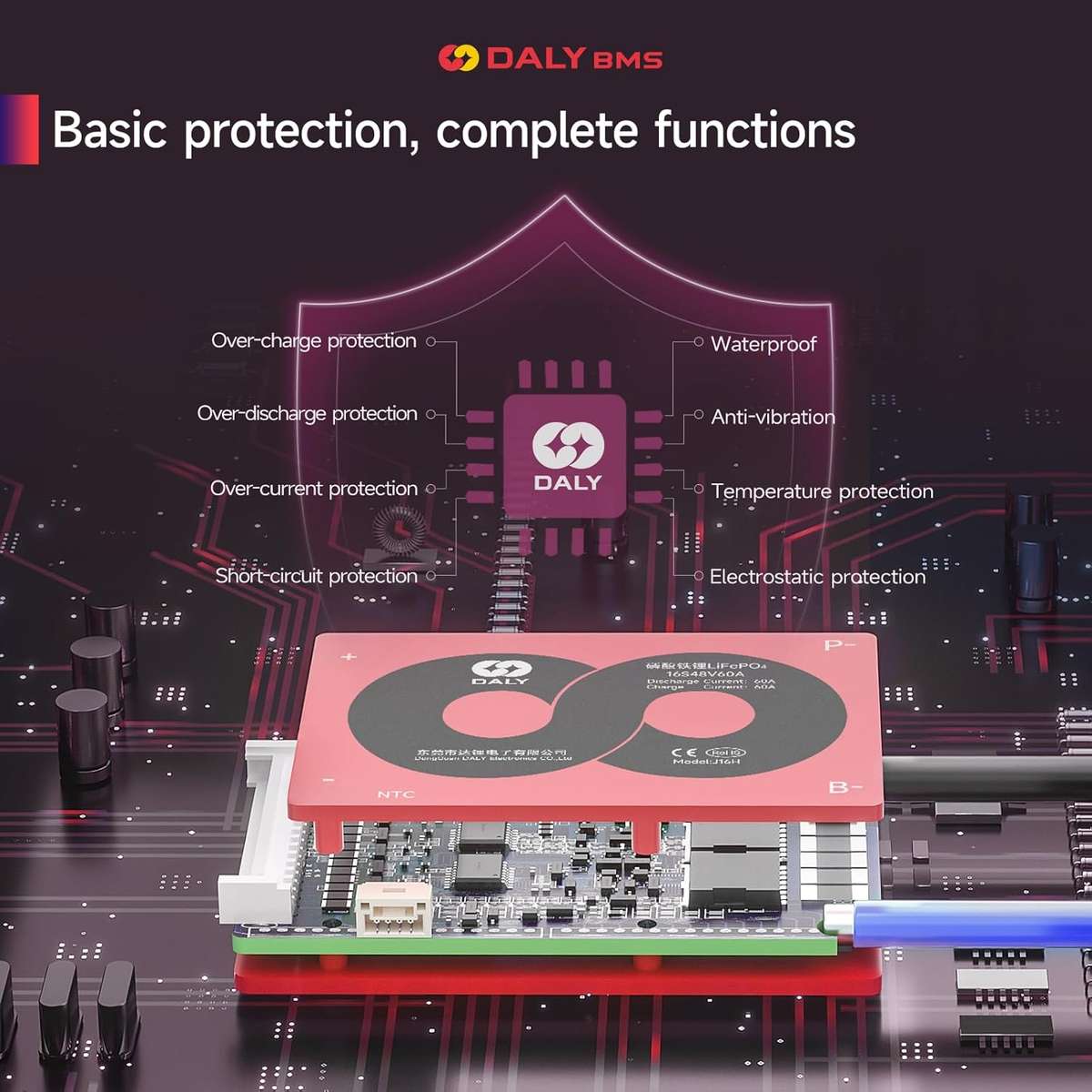 DALY 13S 48V 60A Li-ion BMS for 18650 3.7V Lithium Battery Packs  Battery Management System wi...