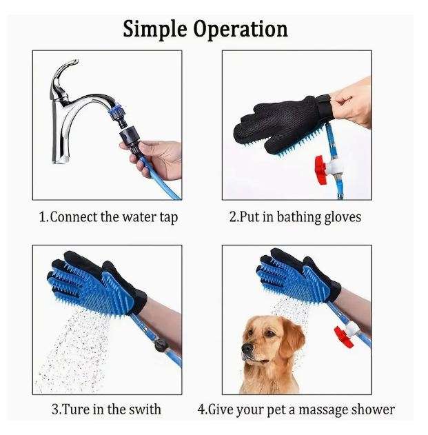 Pet Bath Massage Glove With Hose Pipe