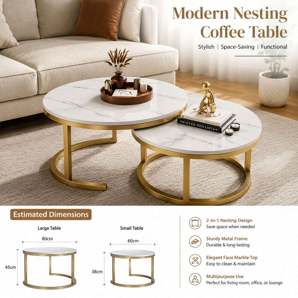 Modern Round Nesting Coffee Table Set of 2