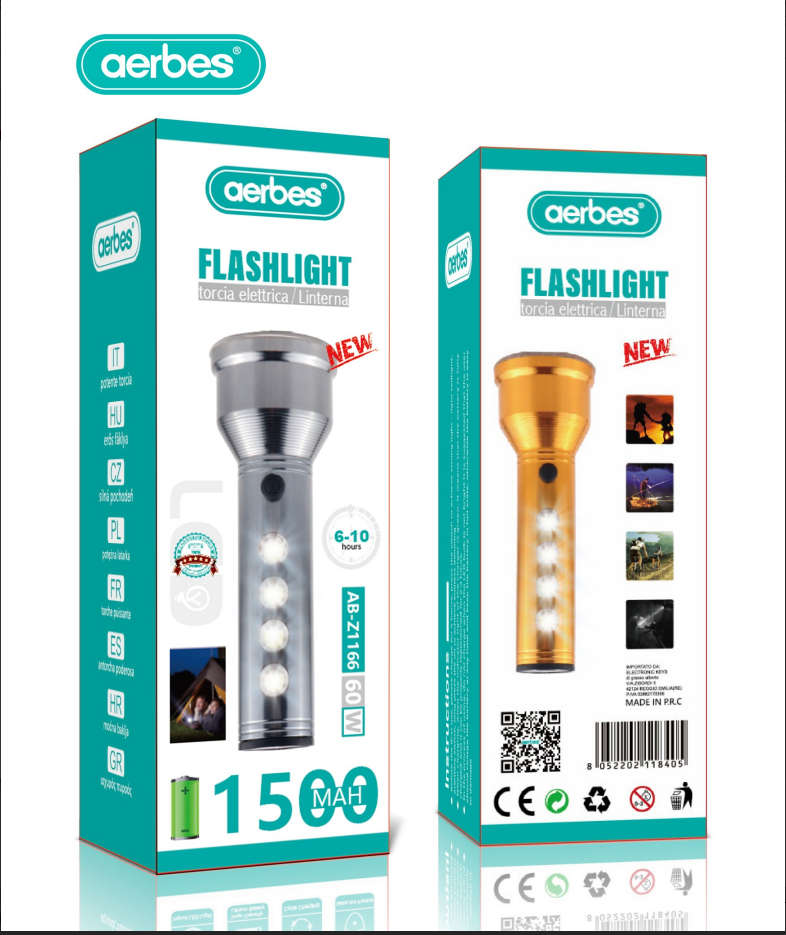 6500k LED Portable Flashlight With 1500Mah Battery Power