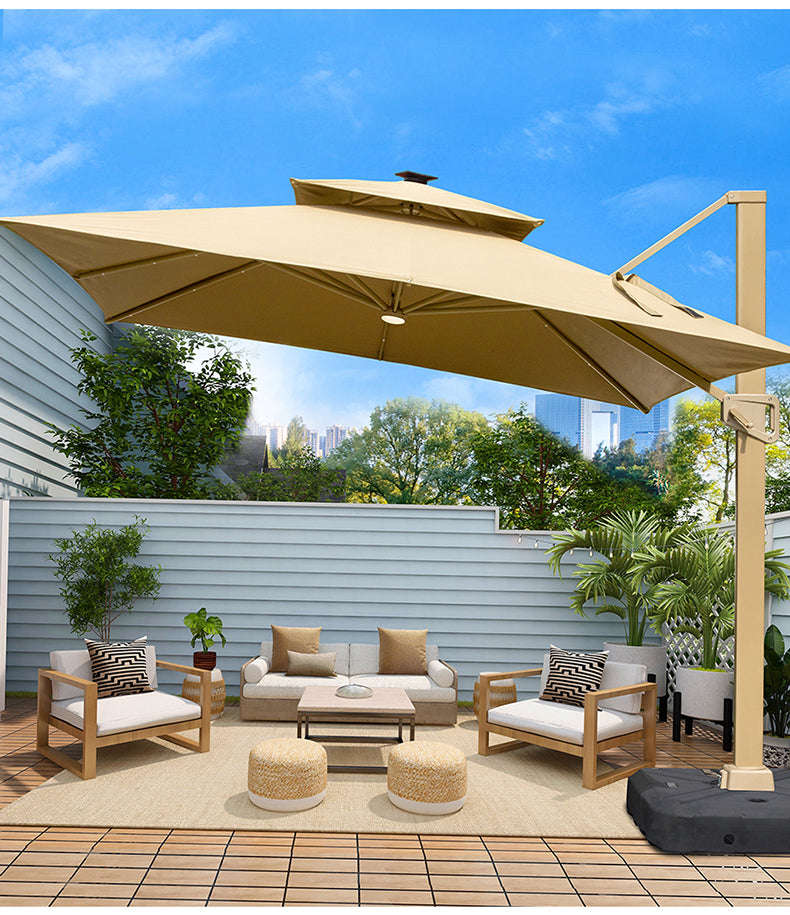 3M Patio Garden Cantilever Umbrella With Lights & Water Base Stand