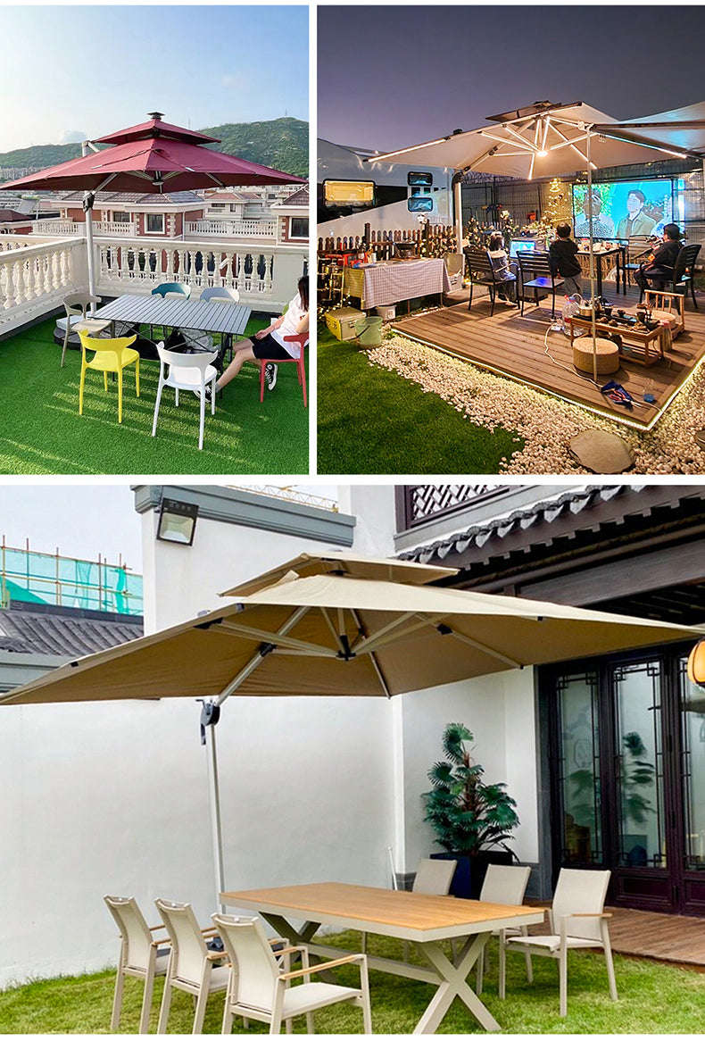 3M Patio Garden Cantilever Umbrella With Lights & Water Base Stand