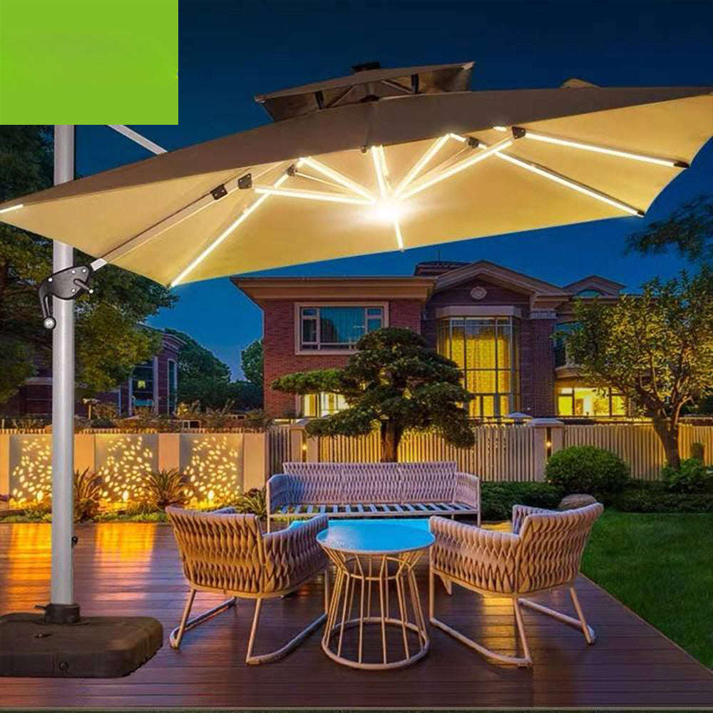 3M Patio Garden Cantilever Umbrella With Lights & Water Base Stand