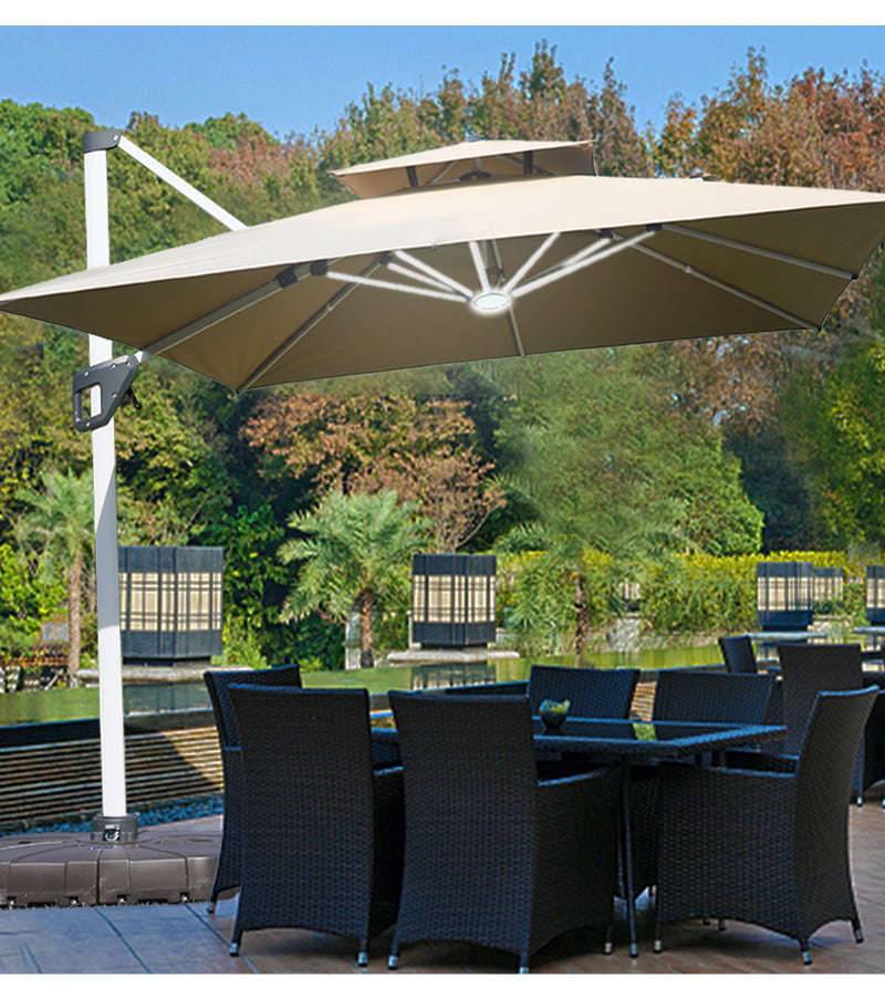 3M Patio Garden Cantilever Umbrella With Lights & Water Base Stand