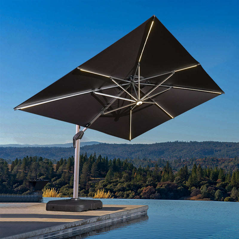 3M Patio Garden Cantilever Umbrella With Lights & Water Base Stand