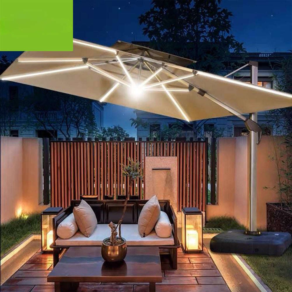 3M Patio Garden Cantilever Umbrella With Lights & Water Base Stand