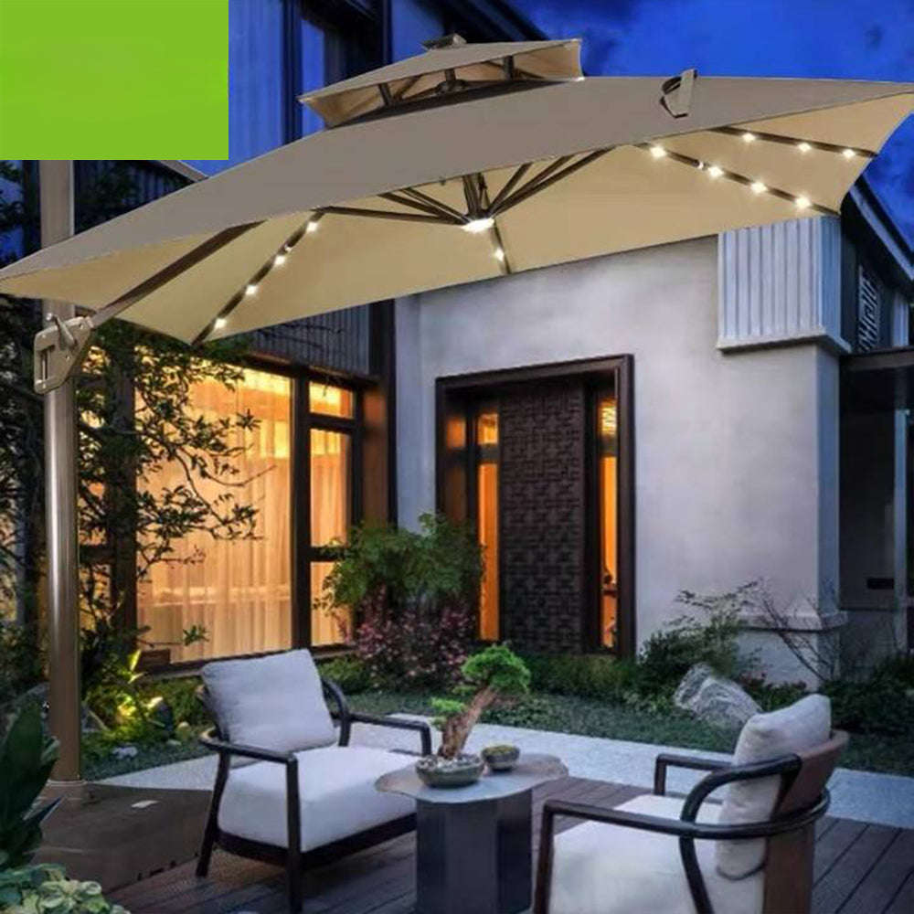 3M Patio Garden Cantilever Umbrella With Lights & Water Base Stand