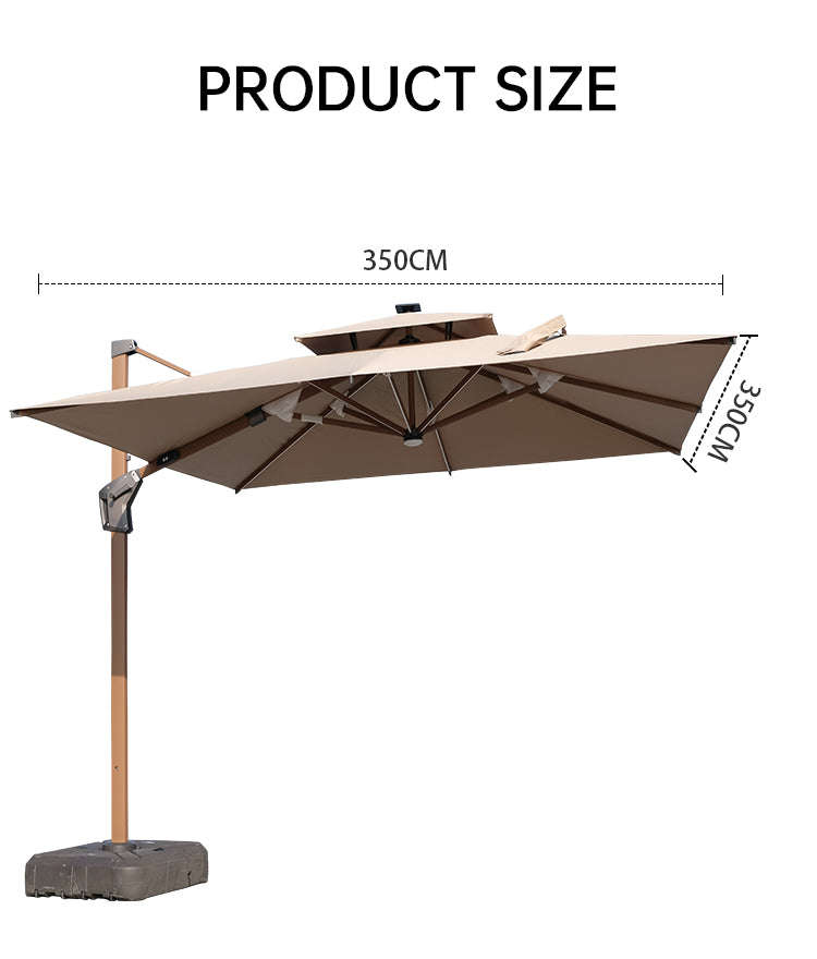 3M Patio Garden Cantilever Umbrella With Lights & Water Base Stand