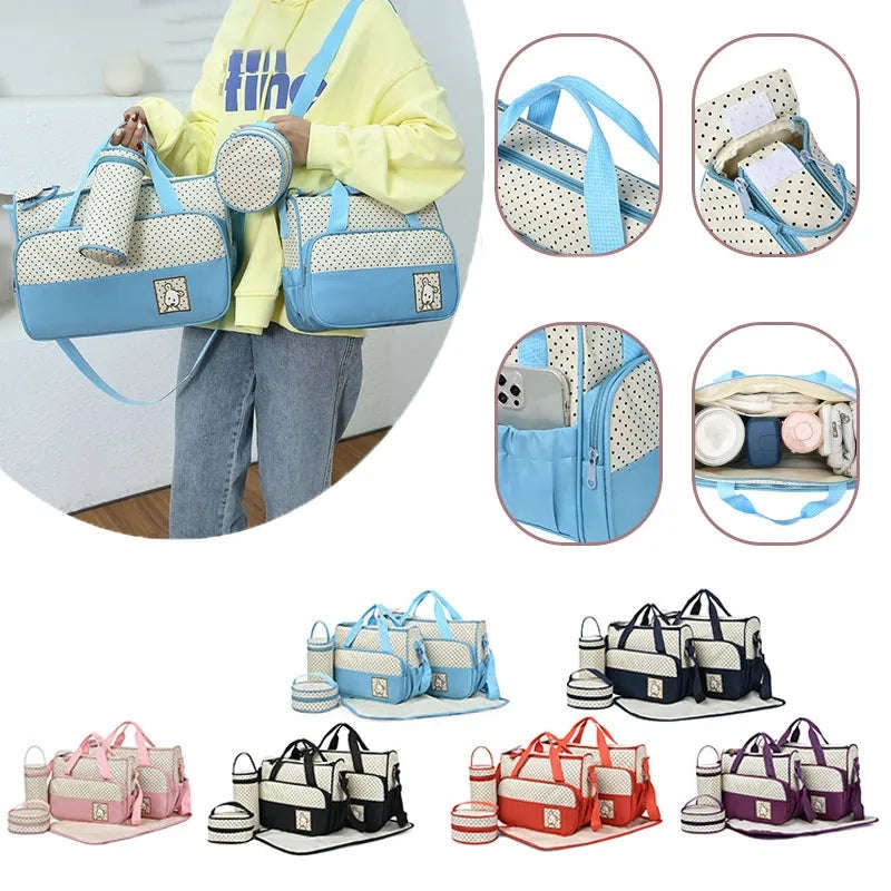 5 in 1 Mom & Baby Diaper Bag Nappy Travel Accessory
