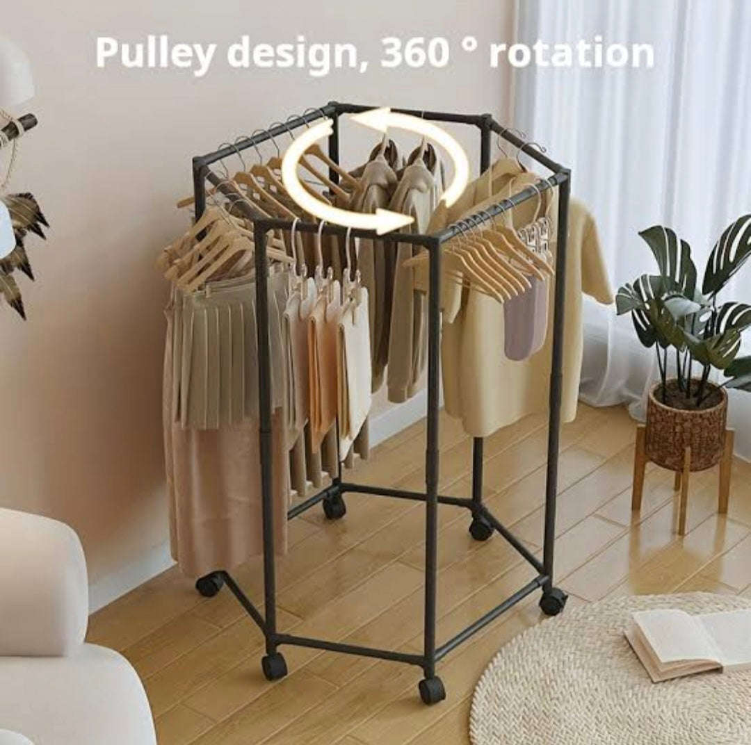 360° Rotating Clothing Rack with Wheels - 6 Tier Carbon Steel Organizer