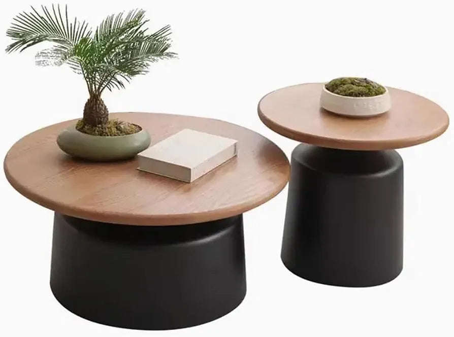 Japandi-Style 2-Piece Round Nesting Coffee Table Set