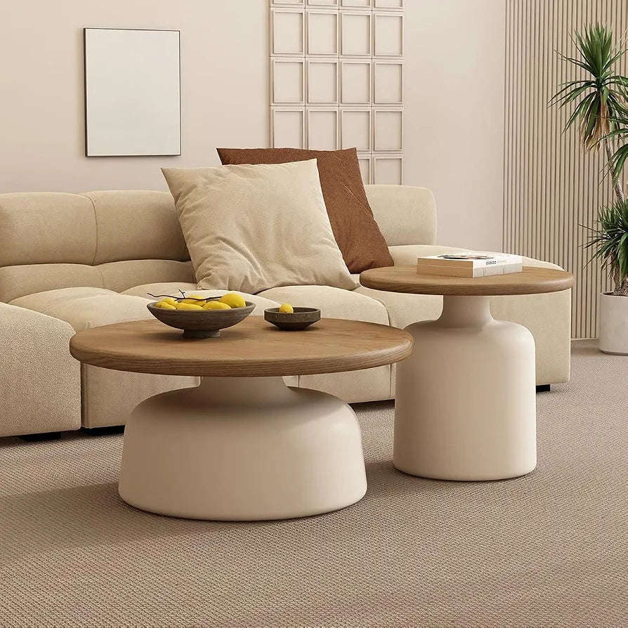 Japandi-Style 2-Piece Round Nesting Coffee Table Set