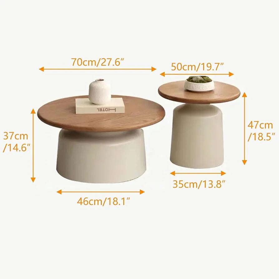 Japandi-Style 2-Piece Round Nesting Coffee Table Set
