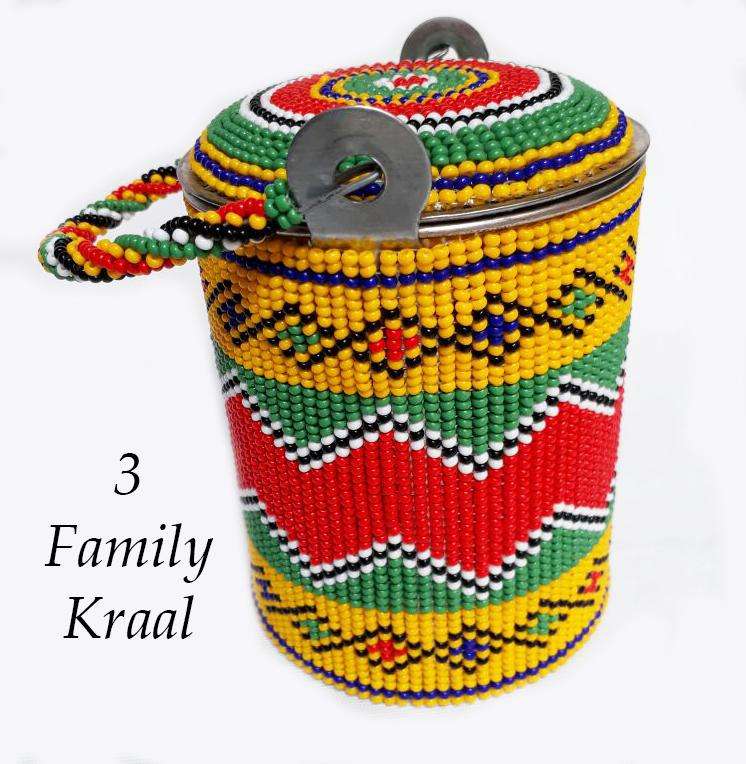 Beaded Tin Can Ibhekile - 3 Family Kraal