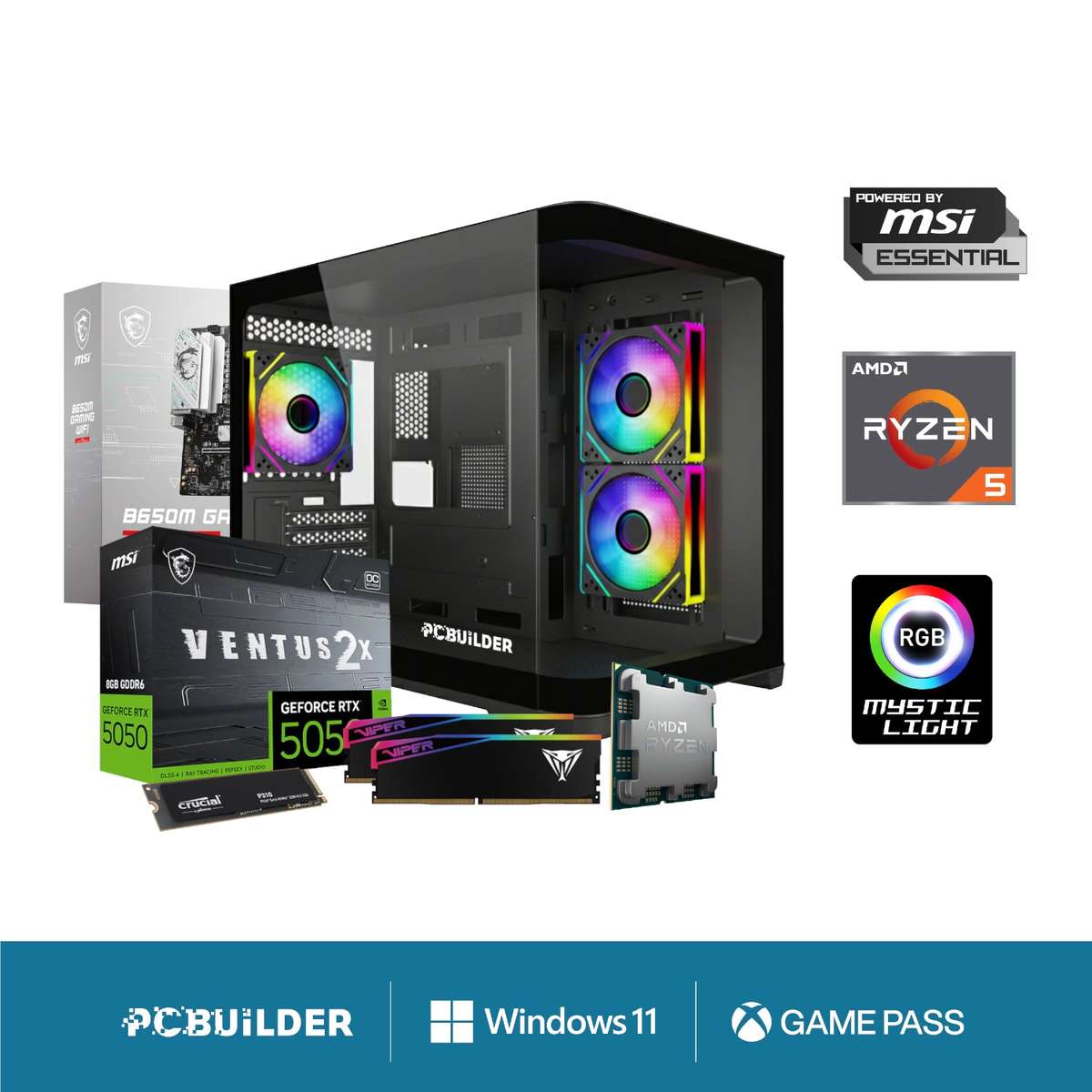 PCBuilder Ryzen 5 8400F RECON Windows 11 Gaming PC