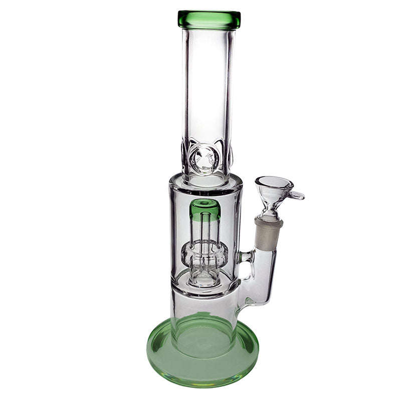 Two-chamber clear glass bong with a showerhead percolator - Green