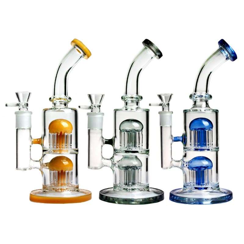 Sturdy glass bong with two chambers and two 8 arm Tree Percolators - Blue