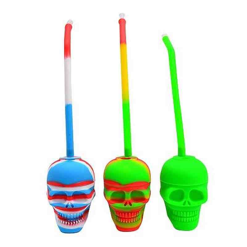 Food Grade Silicone bong with Skull Shaped chamber - 32.5 cm / Green / Silicone