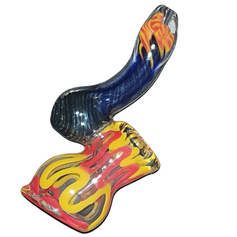HI065: Inside colour bubbler pipe - 11cm / Tangerine & Aqua / glass