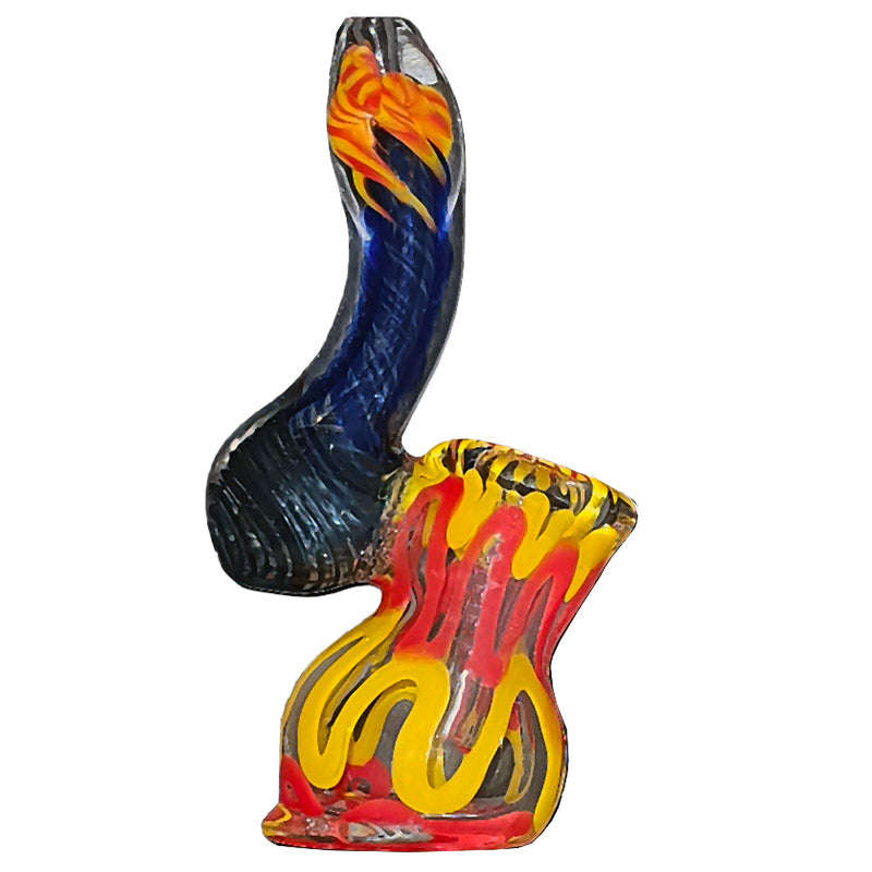 HI065: Inside colour bubbler pipe - 11cm / Tangerine & Aqua / glass