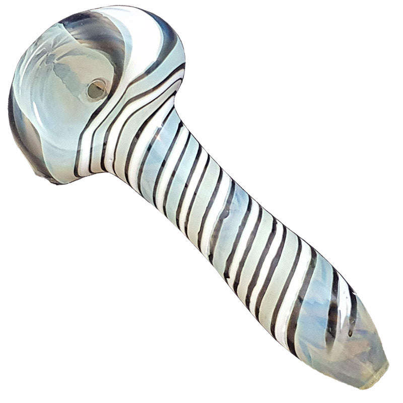 Glass smoking spoon pipe - 8cm / White & Green / glass