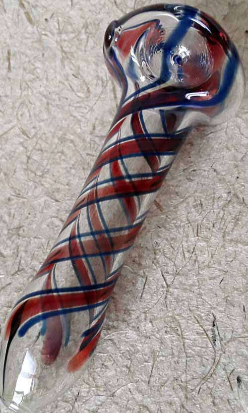 Glass smoking spoon pipe - 8cm / White & Green / glass