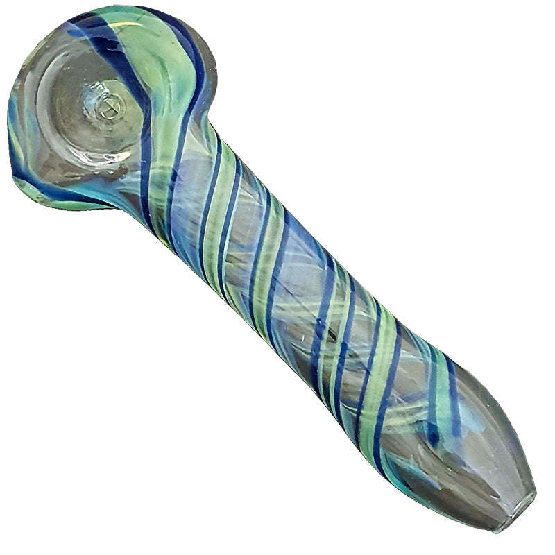 SP062: Outside Colour Spoon Pipe - 11cm / White & Blue / glass