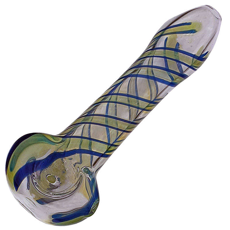 SP062: Outside Colour Spoon Pipe - 11cm / White & Blue / glass