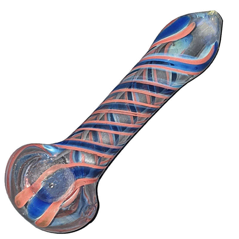 SP062: Outside Colour Spoon Pipe - 11cm / White & Blue / glass