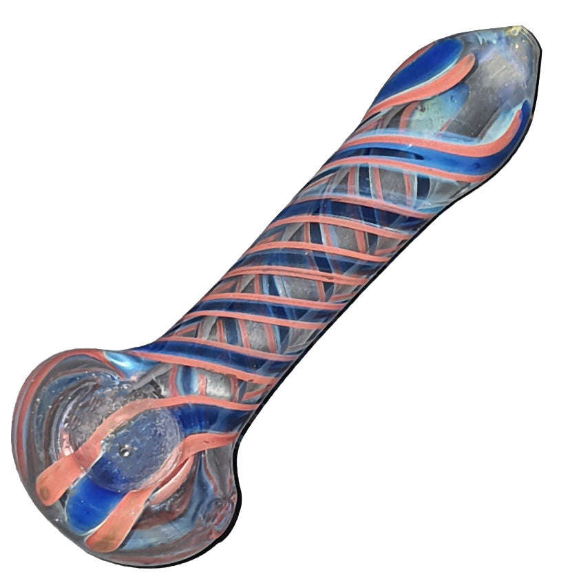 SP062: Outside Colour Spoon Pipe - 11cm / White & Blue / glass