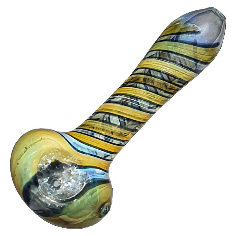 SP062: Outside Colour Spoon Pipe - 11cm / White & Blue / glass