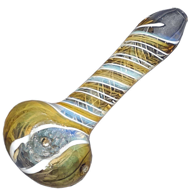 SP062: Outside Colour Spoon Pipe - 11cm / White & Blue / glass