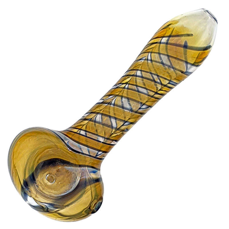 SP062: Outside Colour Spoon Pipe - 11cm / White & Blue / glass